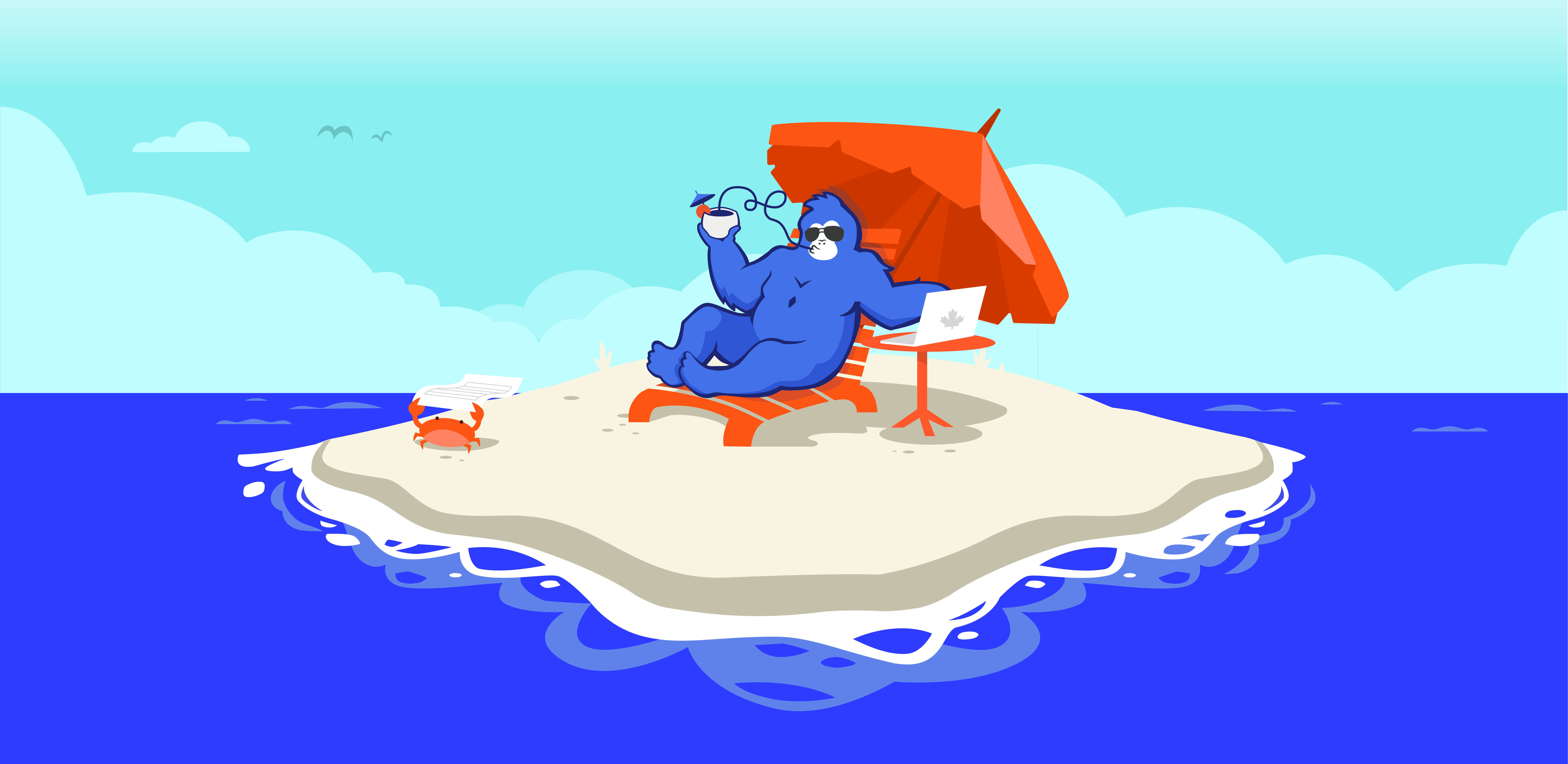 Gnarly Books gorilla on an island relaxing